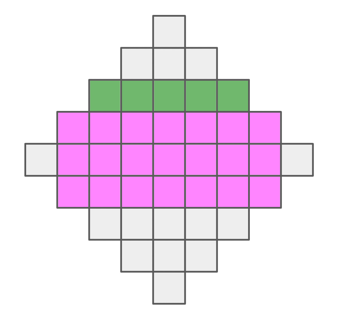 Middle 3-by-7 rectangle highlighted in the 41-square configuration; third row, the one with five squares, is highlighted in a different color