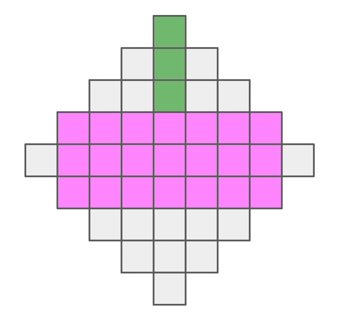 Middle 3-by-7 rectangle highlighted in the 41-square configuration; top three squares in the middle column are highlighted in a different color