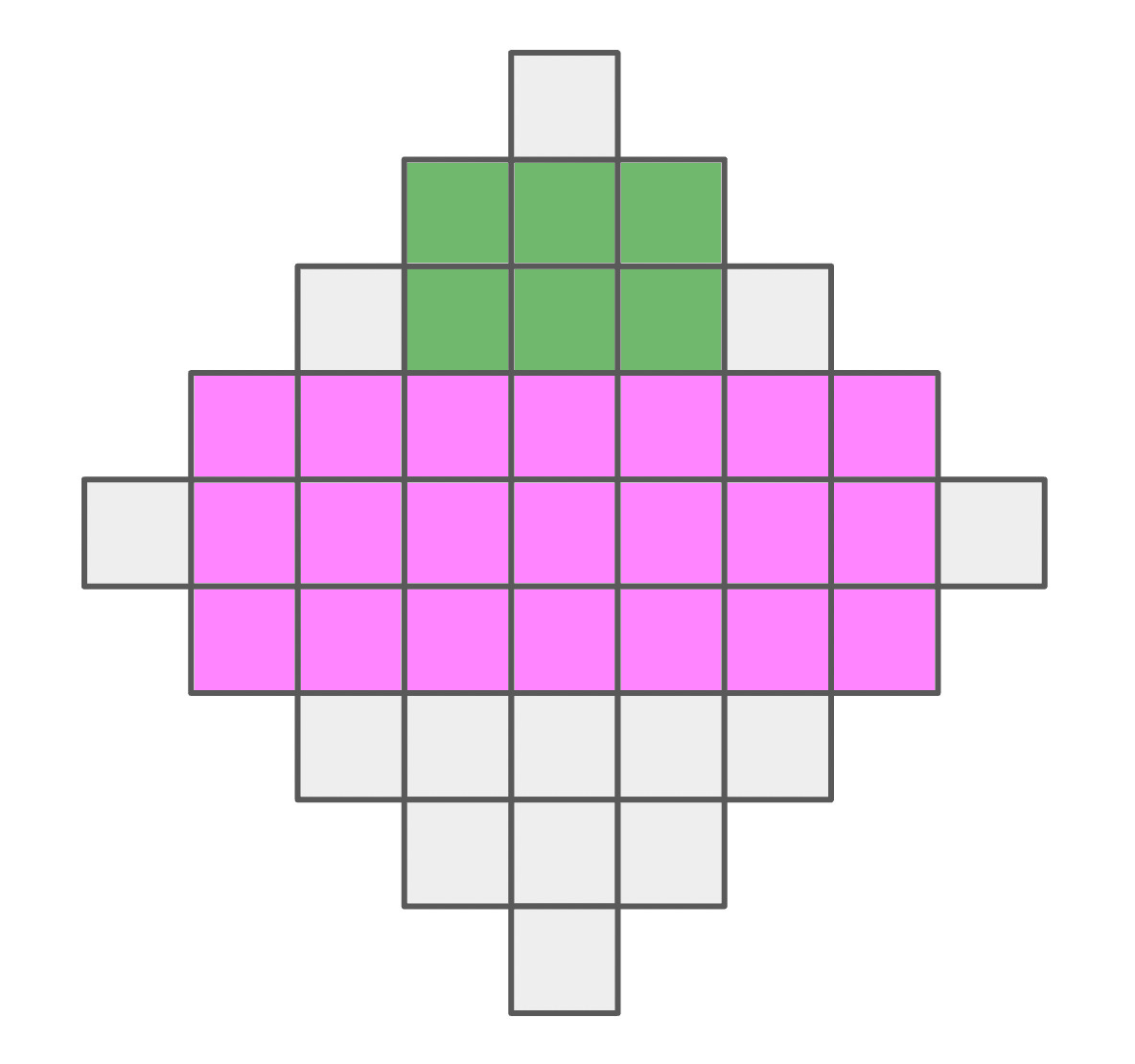 Middle 3-by-7 rectangle highlighted in the 41-square configuration; the 2-by-3 rectangle above that is highlighted in a different color